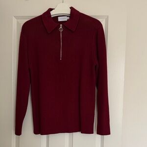 Topman Men Burgundy Long Sleeve Zip-Up Sweater
